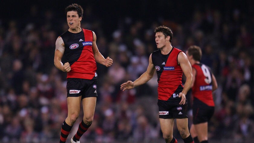 Back on deck...Angus Monfries (l) returns for Essendon after three games on the sidelines.