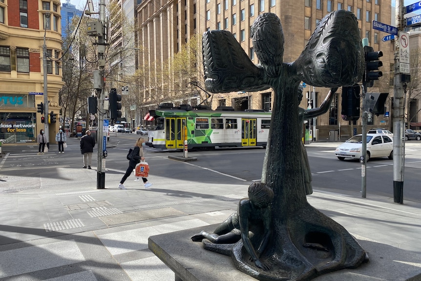 Melbourne's CBD with few people.