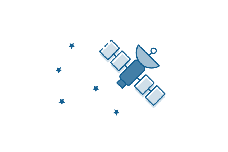 Icon drawing of satellite and stars.