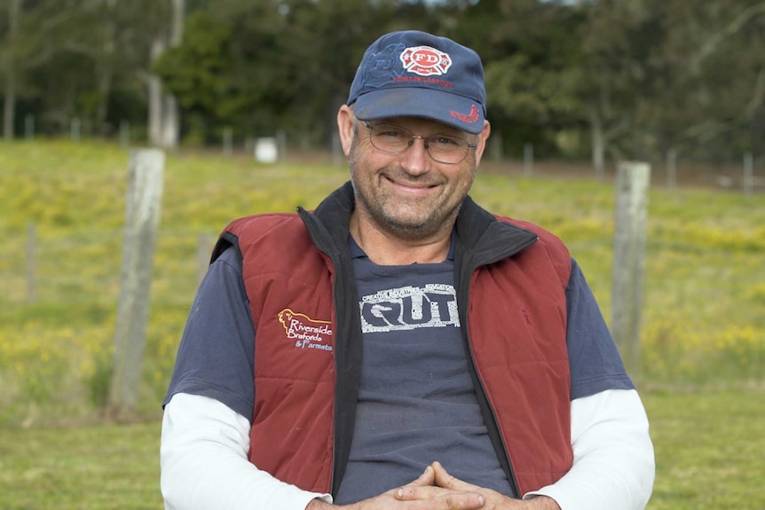 Farmer Andy Gilbert on the family farm in the Gloucester region in NSW for a story about farmers and climate.