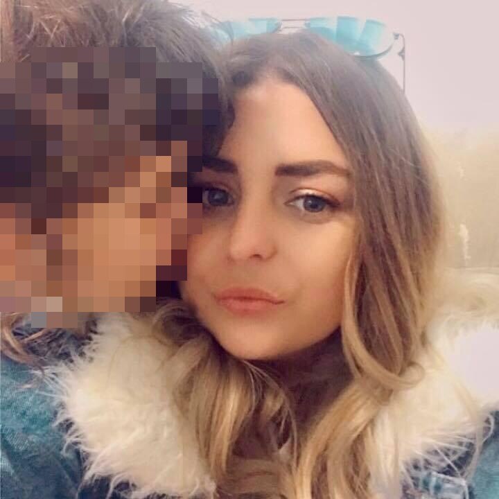 A young mum and a pixelated image of her daughter.