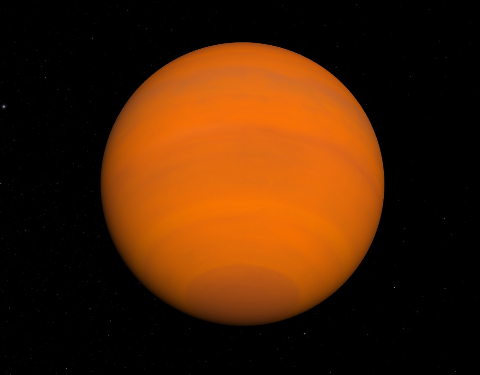 A NASA illustration of the giant planet WASP-193b. It's depicted as orange.