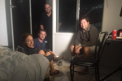 The ABC Bowen team in the motel where they sheltered from the Cyclone