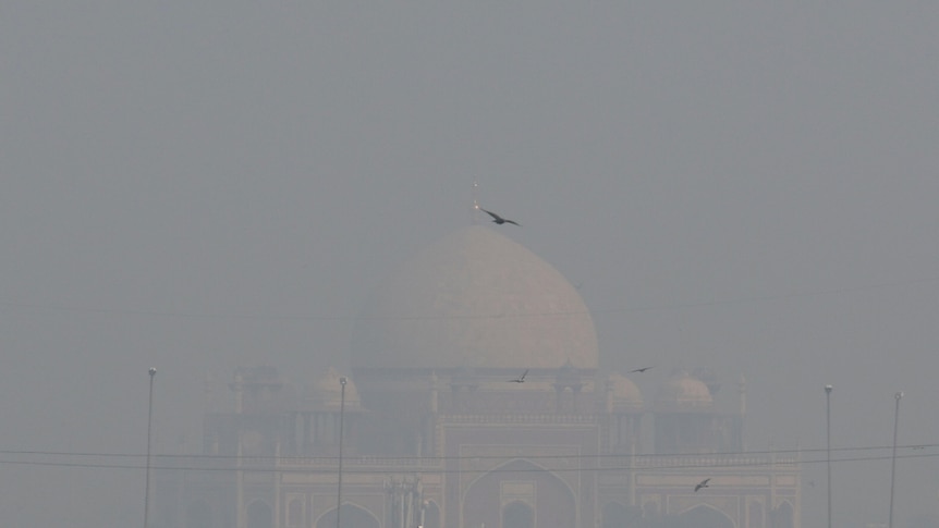 .A view of Humayun's Tomb amidst the morning smog