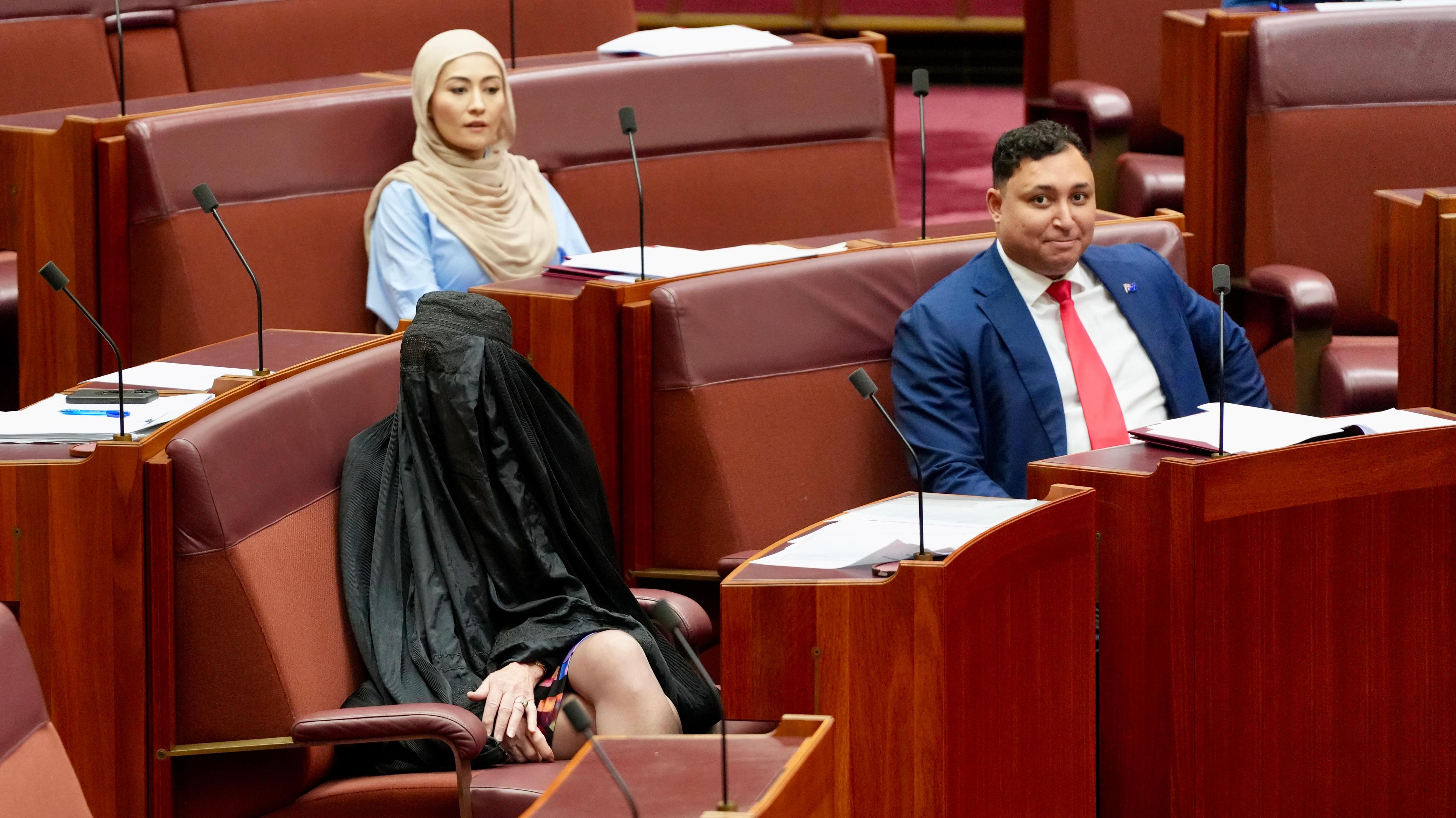 Pauline Hanson in the Senate, wearing a burka.