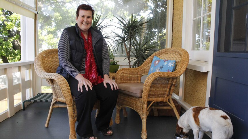 Sonia White with her dog 'spot' in Launceston