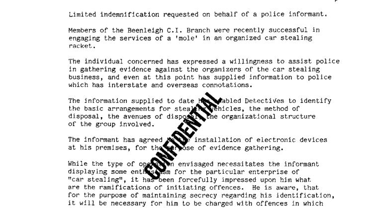 the text of a confidential police document describe someone as the 'mole'