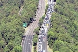 A traffic jam snakes its way along the F3 motorway, north of Sydney, on April 12, 2010.