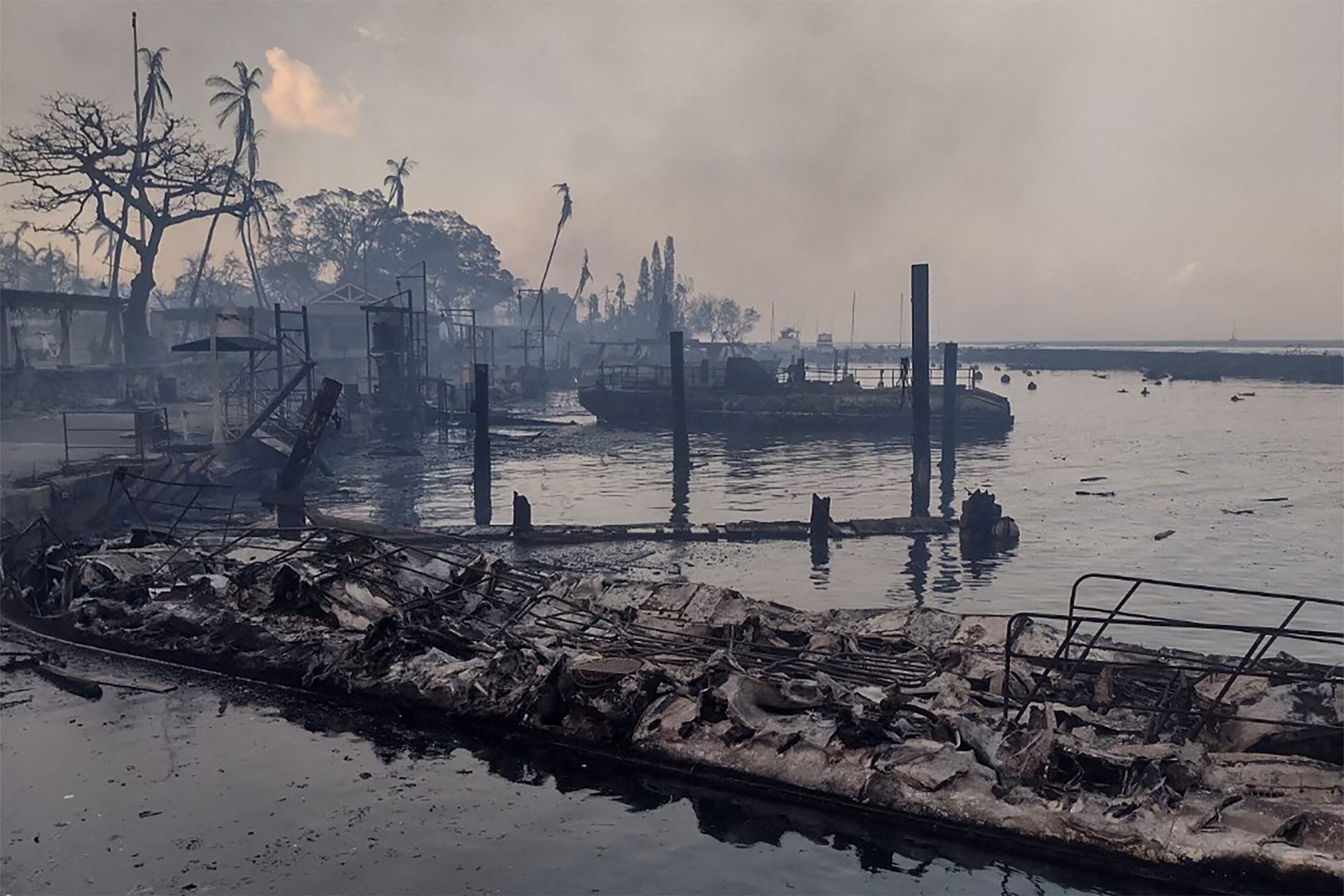 Charred remains of a boat