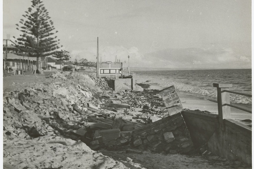 A collapsed walkway at Adelaide's Henley Beach.