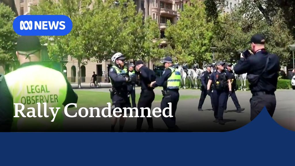 Image shows man at a neo-Nazi rally in Adelaide being arrested