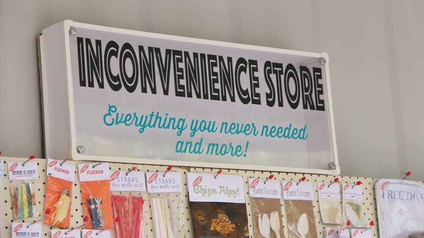 A sign that says 'Inconvenience Store: everything you never needed and more!