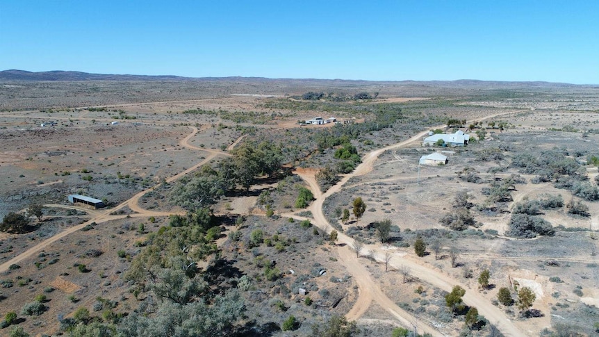 Aerial view of an outback property.