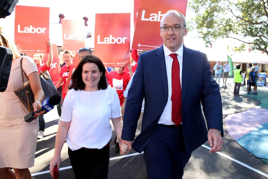 Opposition leader Luke Foley and his wife Edel on election day
