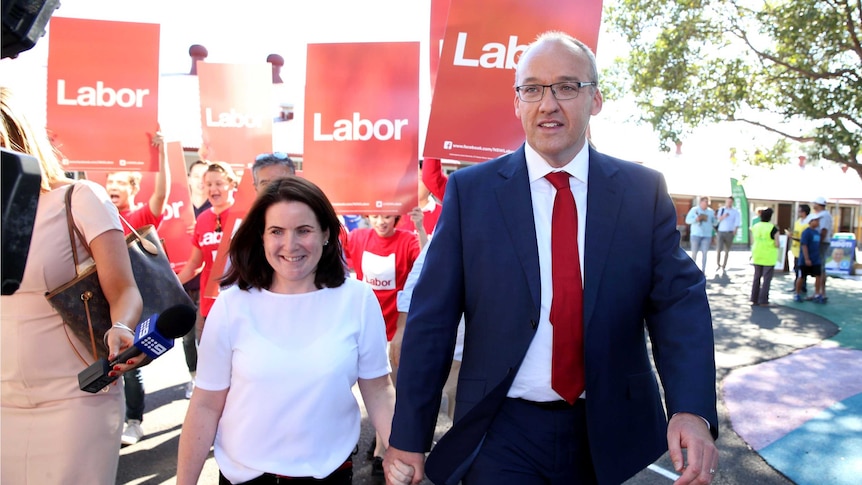 Opposition leader Luke Foley and his wife Edel on election day