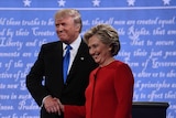 Democratic nominee Hillary Clinton shakes hands with Republican nominee Donald Trump during the first presidential debate.