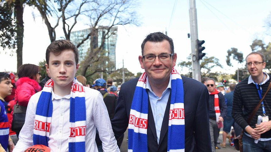 Victorian Premier Daniel Andrews in Western Bulldogs colours at the AFL grand final parade