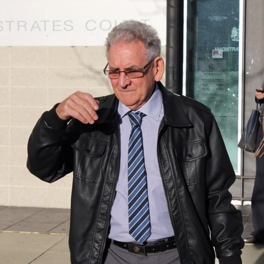 Former school principal Brother John Holdsworth leaving court after giving evidence.