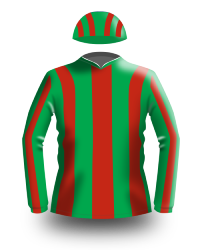 Red and green jockey silks.