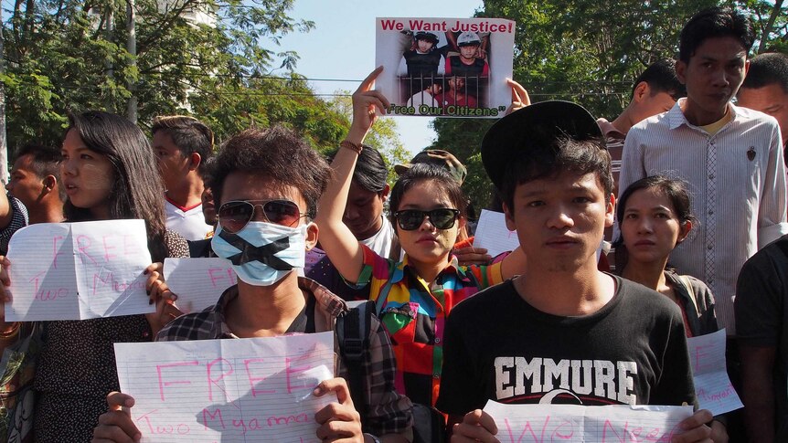British backpacker murders: protestors outside the Thai embassy in Myanmar