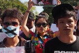 British backpacker murders: protestors outside the Thai embassy in Myanmar