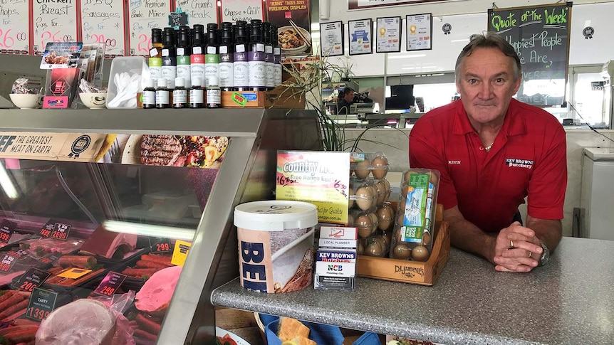 Rockhampton butcher Kevin Brown leans on the counter of his shop on February 28, 2018.