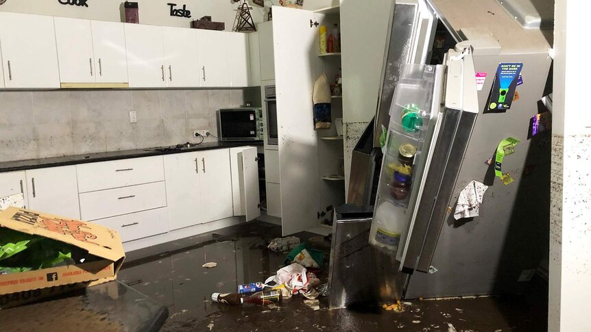 Flood-damaged kitchen in a house at Bluewater.
