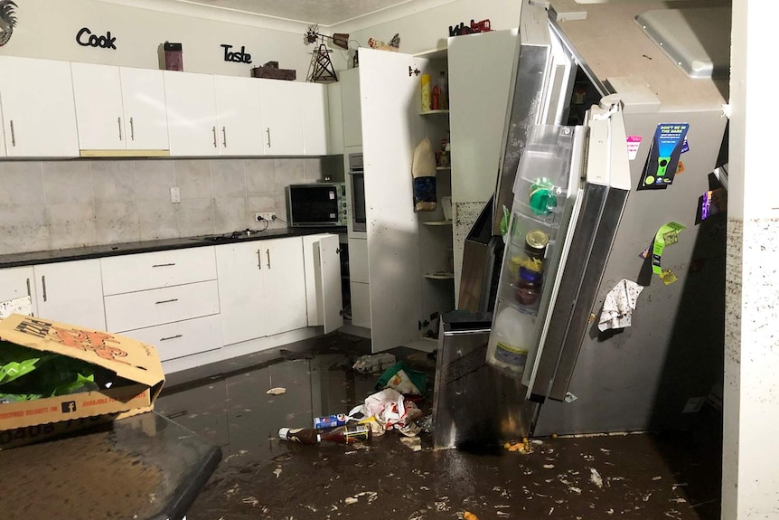 Flood-damaged kitchen in a house at Bluewater.