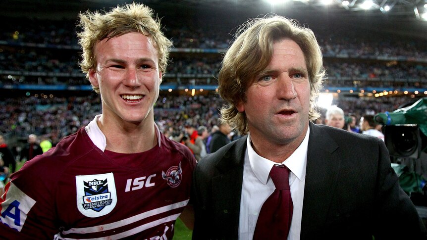 Des Hasler and Daly Cherry-Evans together after winning the 2011 NRL grand final.