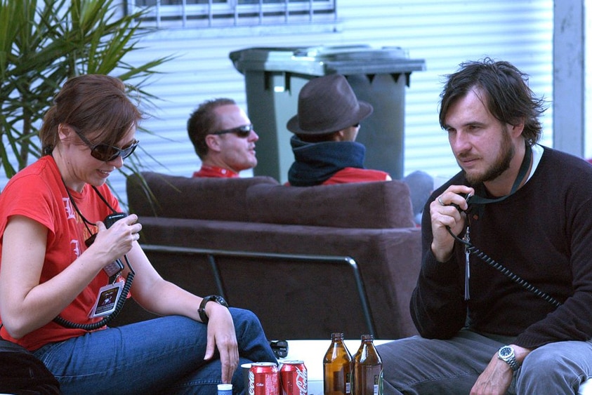 Jessica Ducrou and Paul Piticco backstage at Splendour In The Grass in 2004