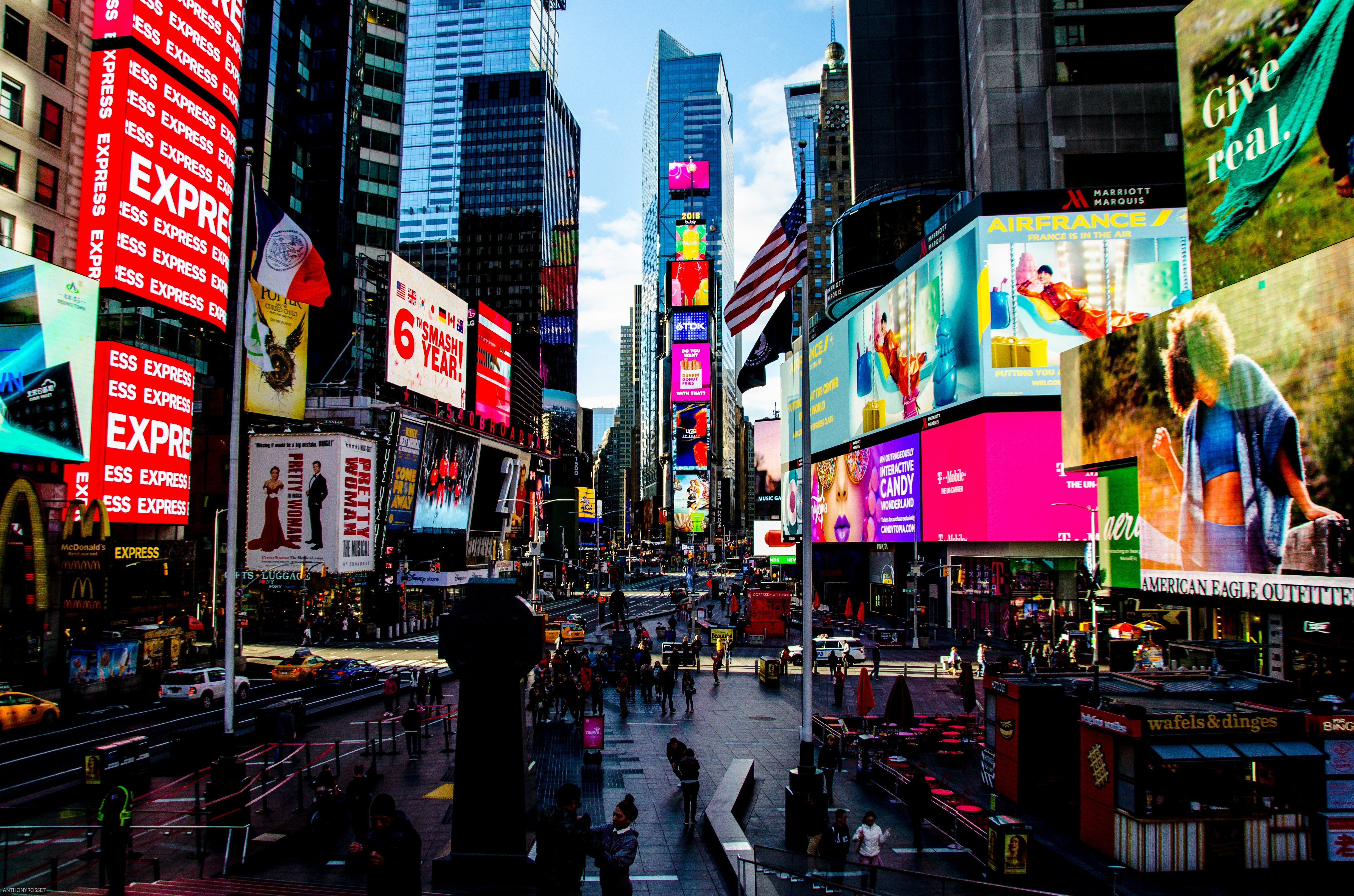 Photo taken of advertising billboards in New York's Times Square