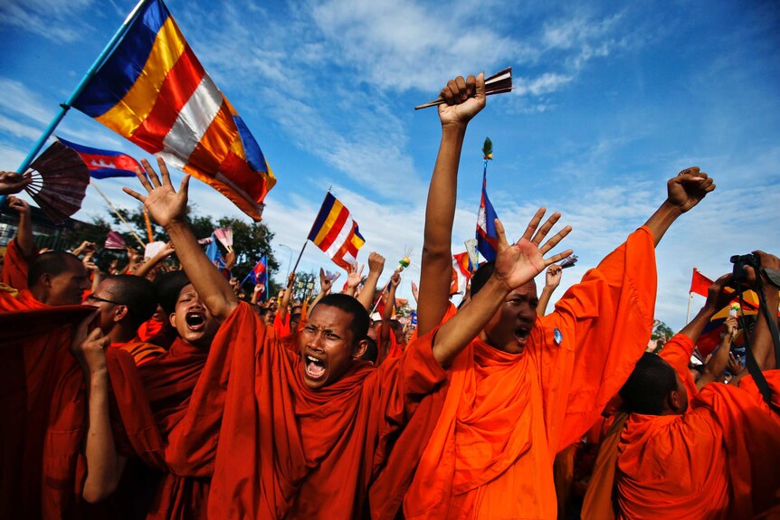 Buddhist monks protest in Cambodia