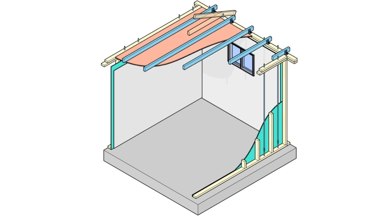 A graphic drawing of a small room which has reinforced walls