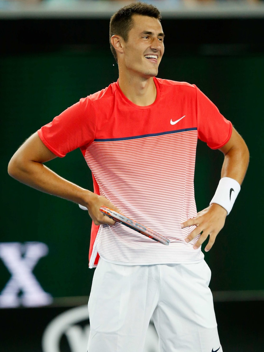 Testing encounter ... Bernard Tomic reacts in his second-round match against Simone Bolelli