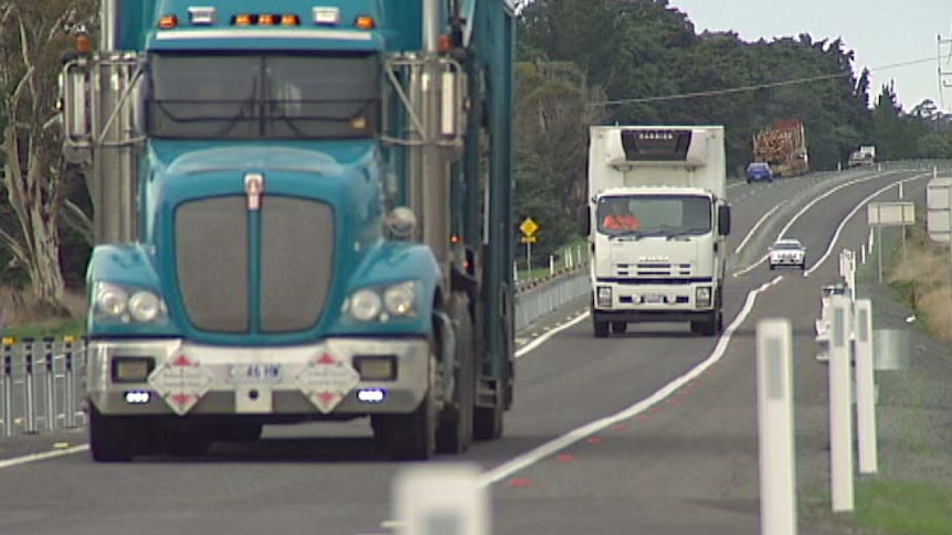 Traffic on Tasmania's Midland Highway between Perth and Breadalbane in northern Tasmania.