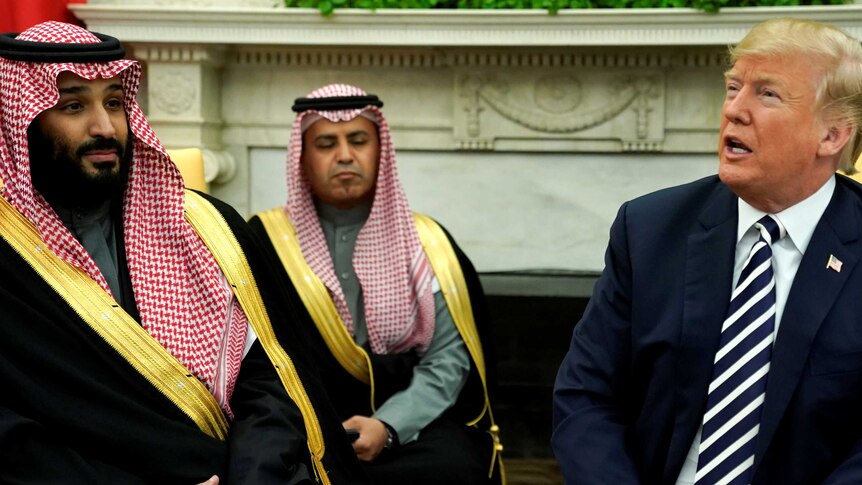 Donald Trump with Mohammed bin Salman in the Oval Office in March 2018