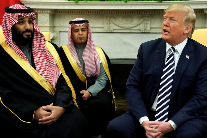 Donald Trump with Mohammed bin Salman in the Oval Office in March 2018