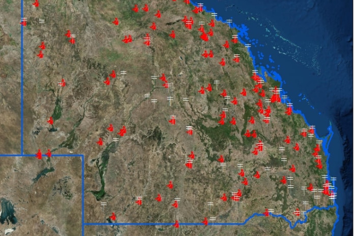 Map of both telegraph stations and Native Mounted Police Camps in Queensland.