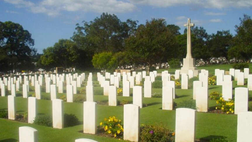 Rows of white headstones in a cemetery in Kedron, Brisbane.