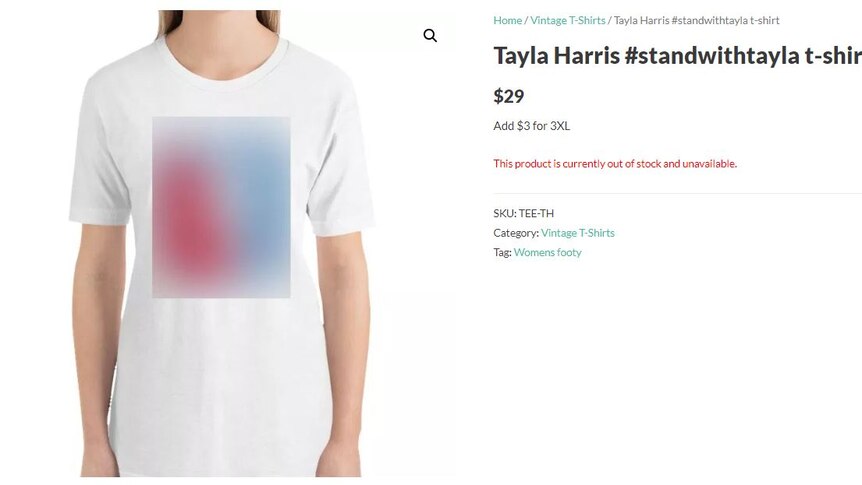 A t-shirt design that has been blurred out advertised on a website