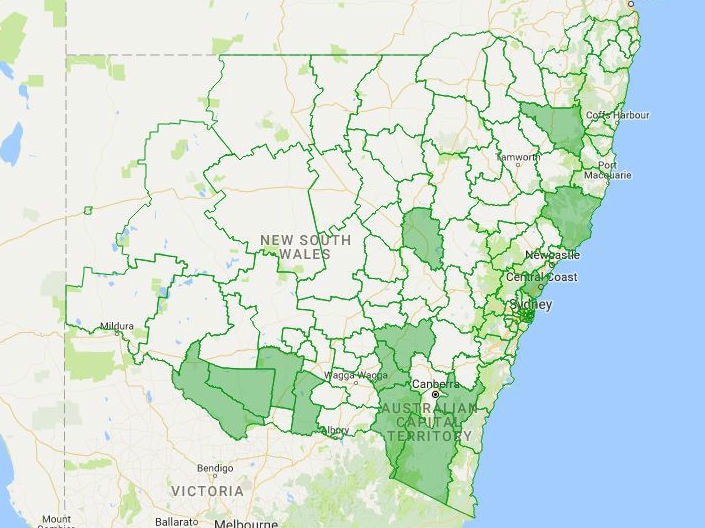 Map showing the amalgamated councils.