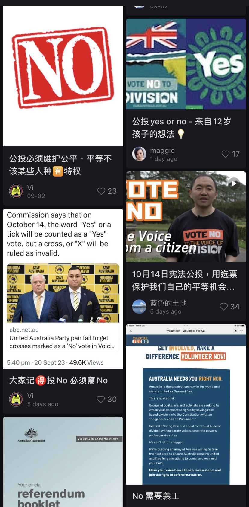 小红书上一系列与“反对”运动相关的内容