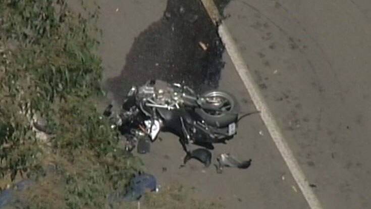 A motorcycle on the ground the crash scene near Marysville.