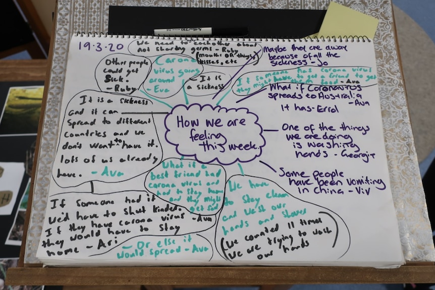 A mind map in texta of children's questions about coronavirus.