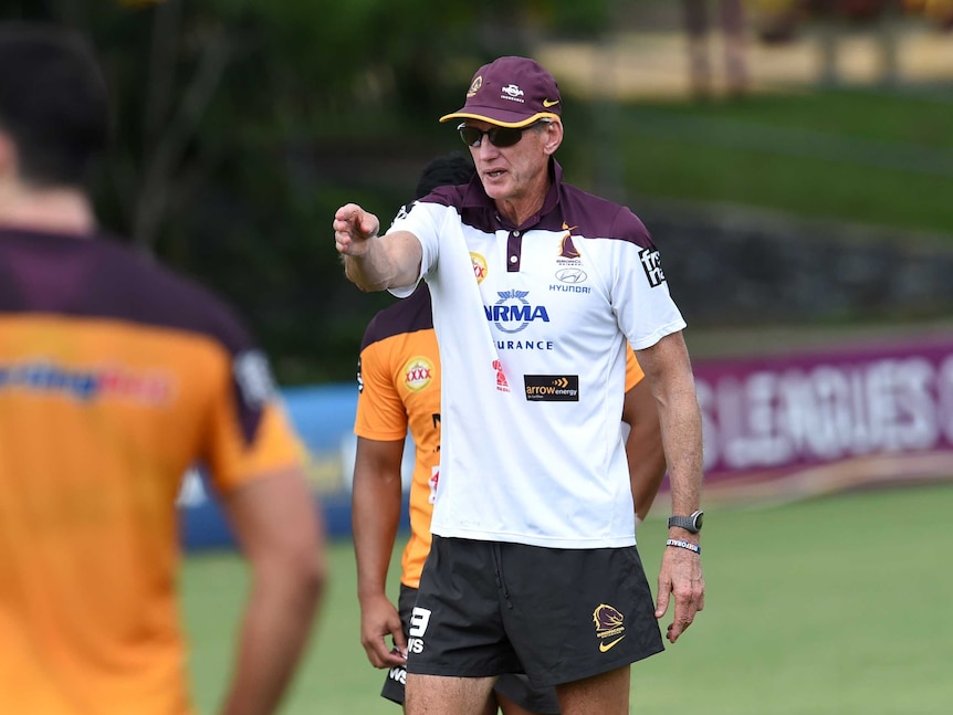 Brisbane Broncos coach Wayne Bennett at training on February 26, 2015.