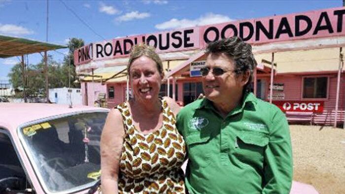 Lynnie and Adam Plate at the Pink Roadhouse in Oodnadatta