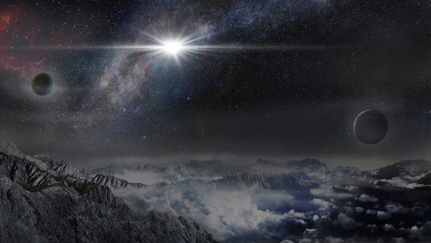 Artist's impression of the superluminous supernova ASASSN-15lh as seen form a planet 10,000 light-years from the blast.