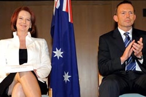 Julia Gillard and Tony Abbott (AFP: Torsten Blackwood) 340
