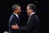 Mitt Romney greets Barack Obama at the start of the presidential debate.