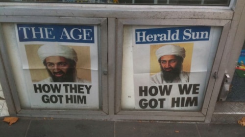 News stand headlines announce bin Laden death